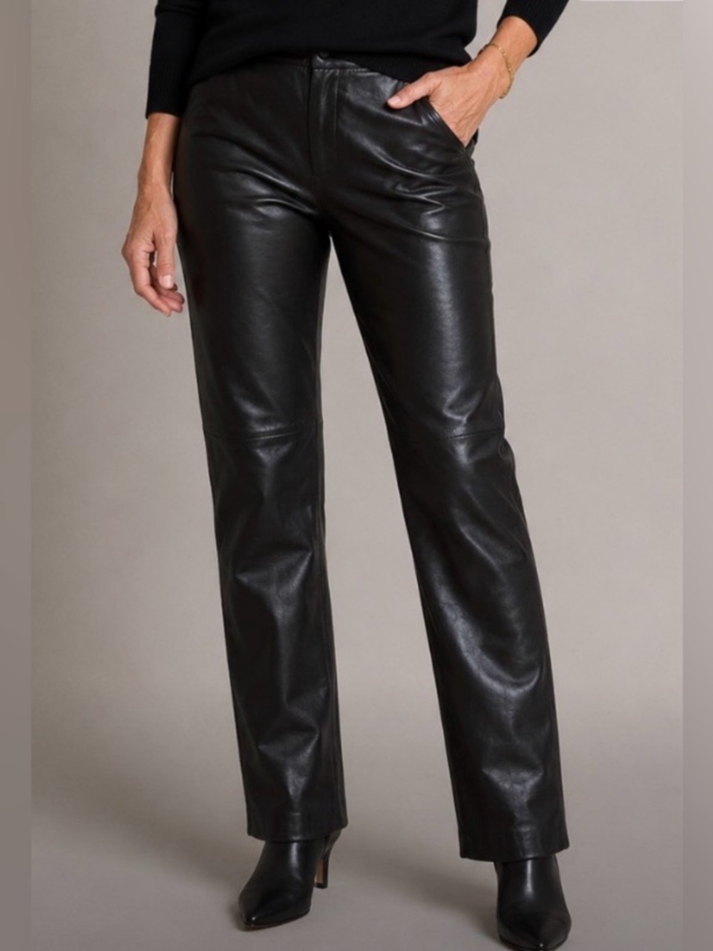 Danier Black Leather Straight-Leg Pants